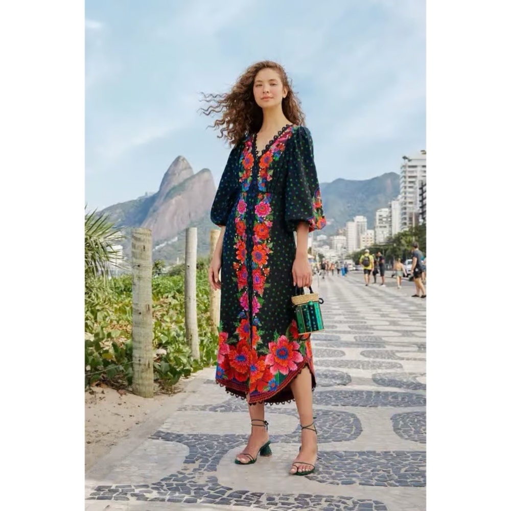 Vibrant Floral Black Maxi Dress